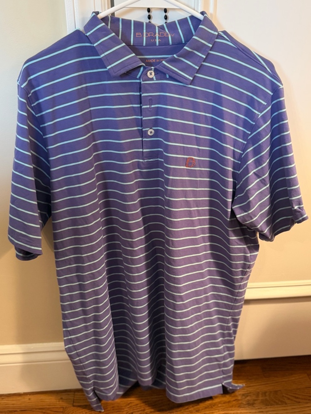 B.Draddy Men's Lavender Striped Polo